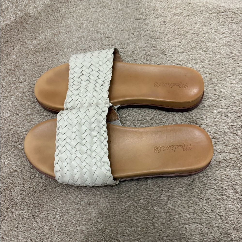 Madewell White Woven Leather Slide Sandals